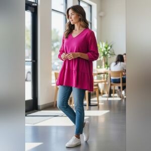 Elegant Pink Lace Sleeve Dress,/ Shirt Size XL